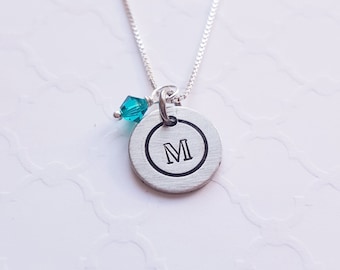 Initial necklace with Swarovski birthstone