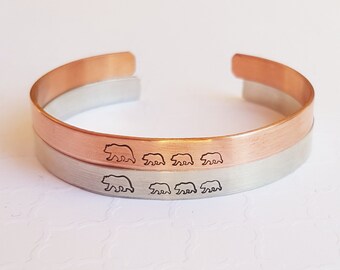 Mama/papa and baby bears cuff bracelet