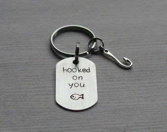 Hooked on you fishing keychain