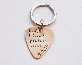 Father-of-the-bride guitar pick keychain