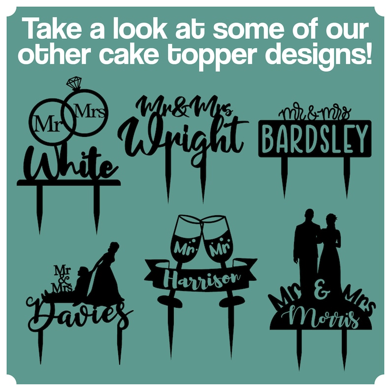 Personalised Wedding Cake Topper Perspex Custom Name Choose Your Background Decorative Wedding Cake Topper Pride Mrs & Mrs Rings Design image 7