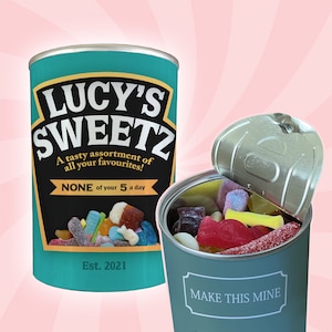 Personalised Pick & Mix Sweets Tin Can with Funny Baked Beans Can Design, any custom name, Christmas or birthday gift, stocking filler