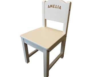 Personalised Childrens Kids IKEA Sundvik Off White & Light Grey Wooden Chair Engraved, any name, customised, furniture, play room