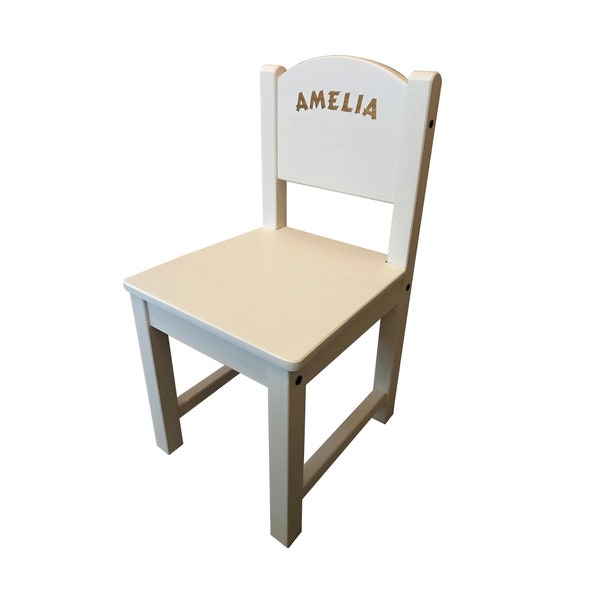 Chaise en bois personnalisée IKEA Sundvik blanc cassé et gris clair pour enfants gravée, au choix, sur mesure, meubles, salle de jeux