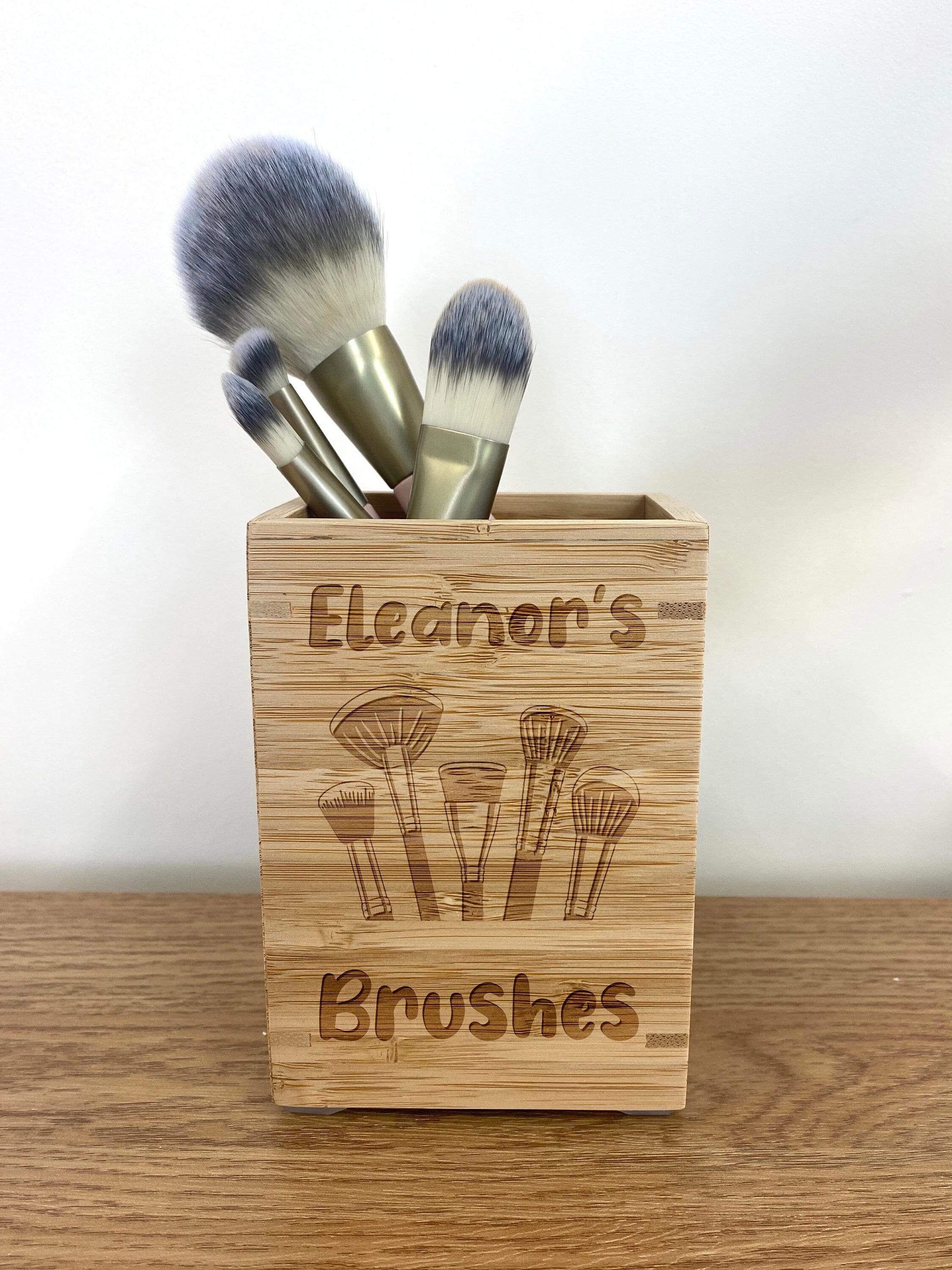 Sustainable Bamboo Makeup Brush Pot With Custom Personalised Etsy UK