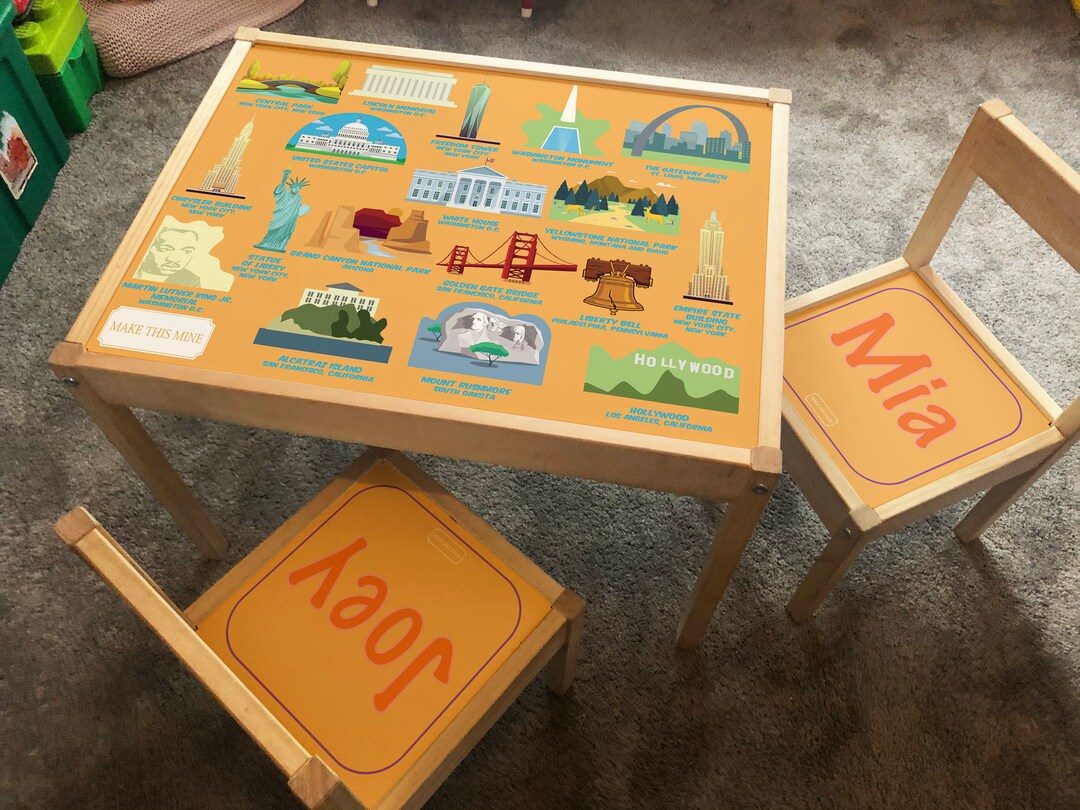 Personalised Children's Ikea LATT Wooden Table and 2 Chairs Printed USA