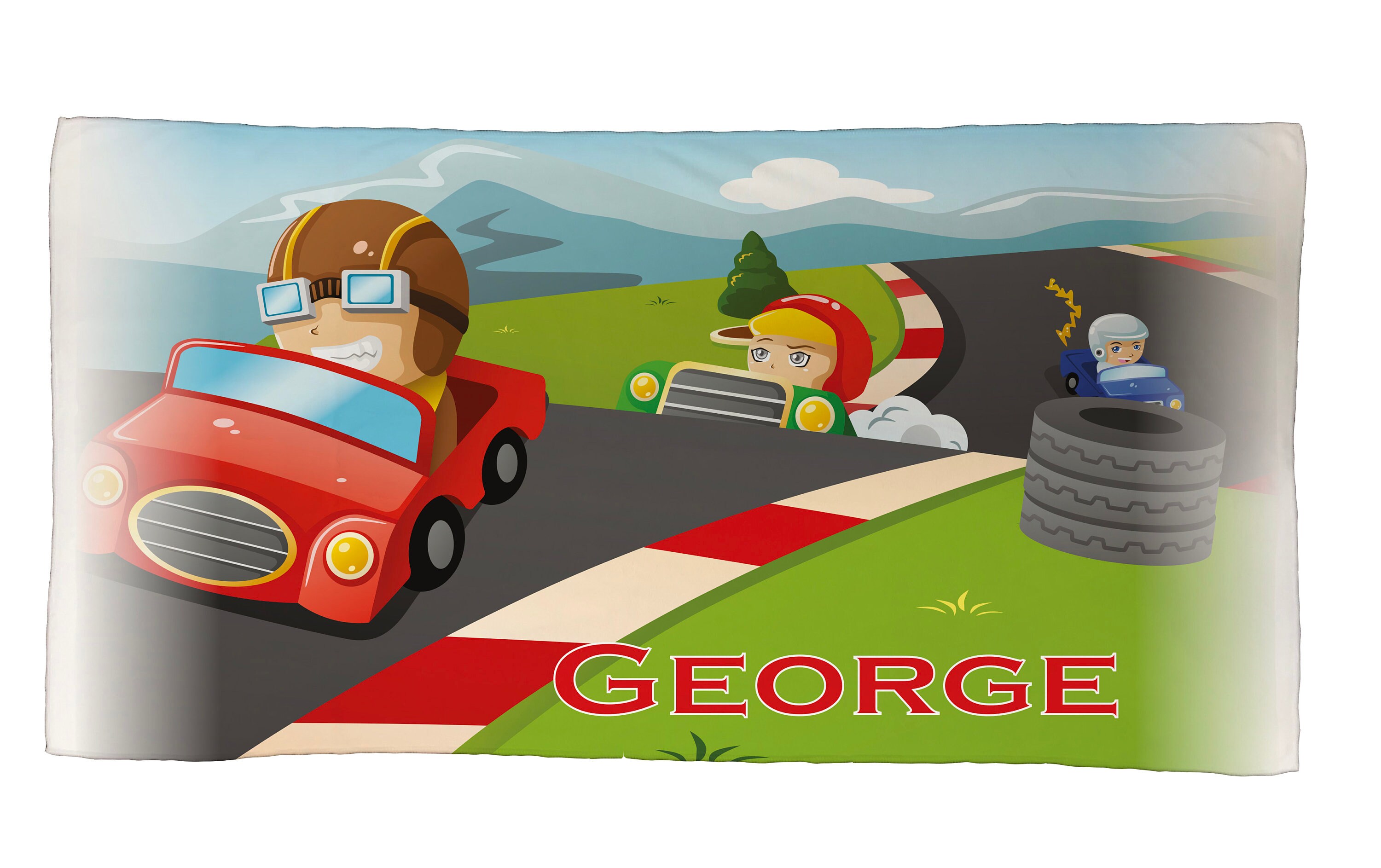Personalised Children's Racecar Microfiber Towel, 50 x 100cm, Any Name, Colourful, Bath, Beach, Cotton
