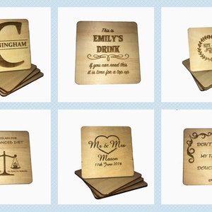 Personalised Engraved Coasters, Gifts, Any Engraving, Any Occasion, 1 or 4 Set