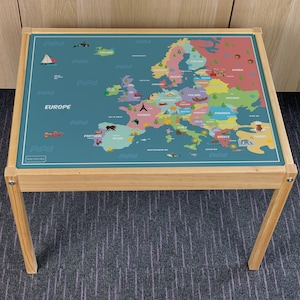 Kinder Europa Karte Aufkleber Nur kompatibel mit IKEA Latt Tischen - Abwisch-sauber Spaß und pädagogische Designs!