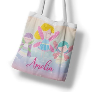 Personalised Children&#39;s Fairy Tote Bag, Fairytale, Any Name, Colourful, Shopping, Toy Bag, Cute, Reusable, School