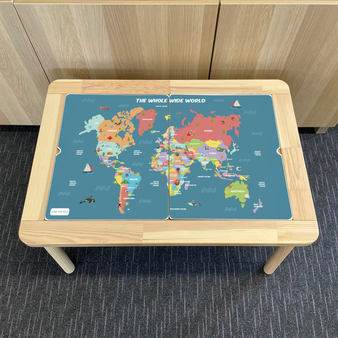 Kids World Map Table Top STICKER ONLY Compatible With IKEA Flisat ...