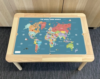 Kids World Map Table Top STICKER ONLY Compatible with IKEA Flisat Tables