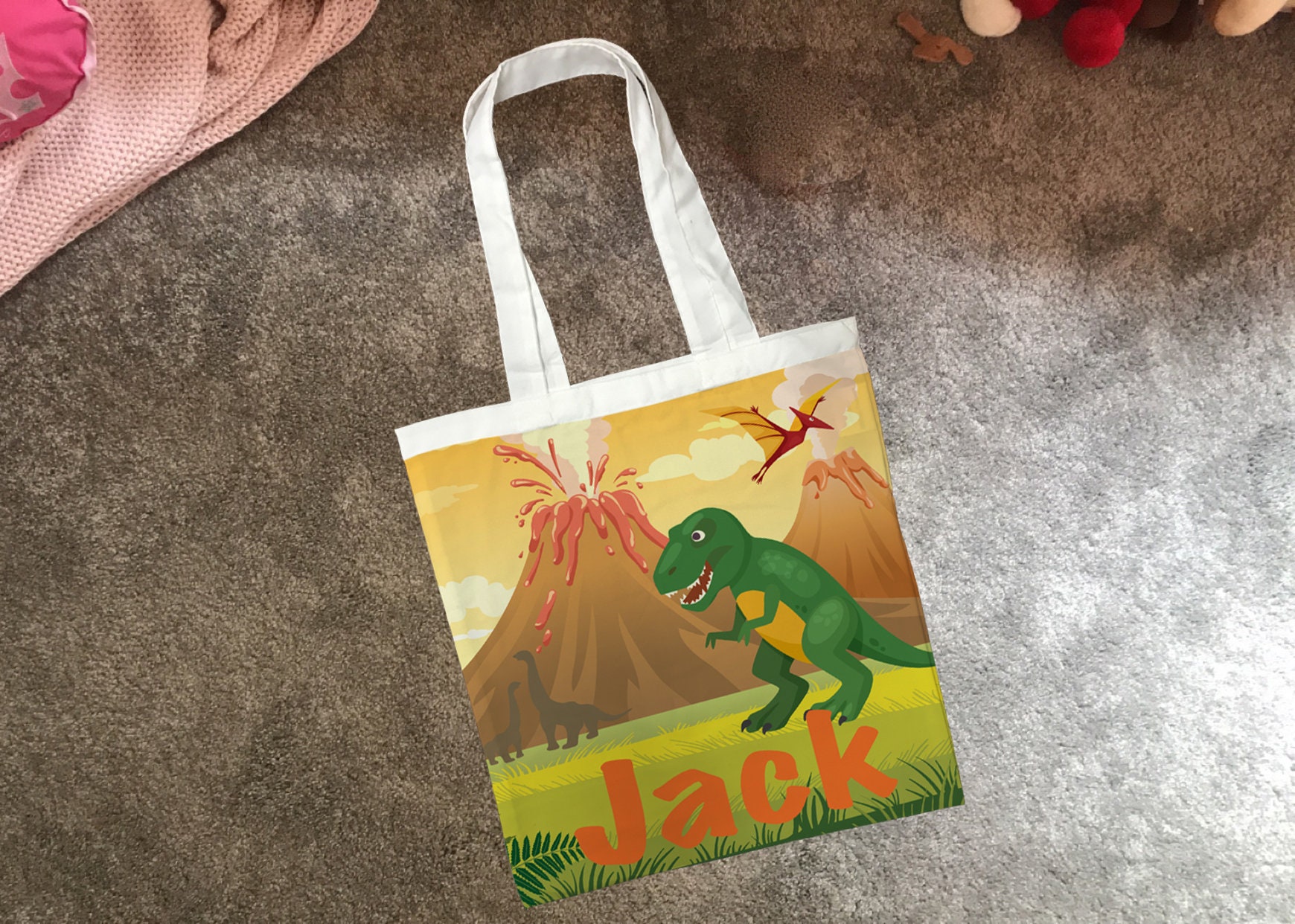 Personalised Children's Dinosaur 2 Tote Bag Any Name Etsy