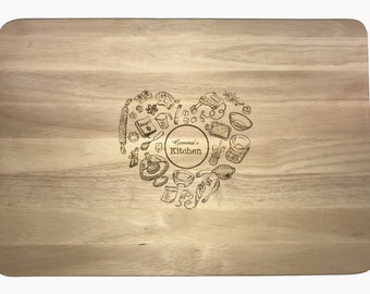 Personalised Engraved Wooden Chopping Board, Utensil Heart, Kitchen, Love, Nanny, Mum, Dad, Grandma, Gift, Any Engraving, Any Occasion