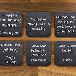 Funny Novelty Chalk Board Effect Coaster - Pack of 6 (Set 4) Puns Novelty Humour