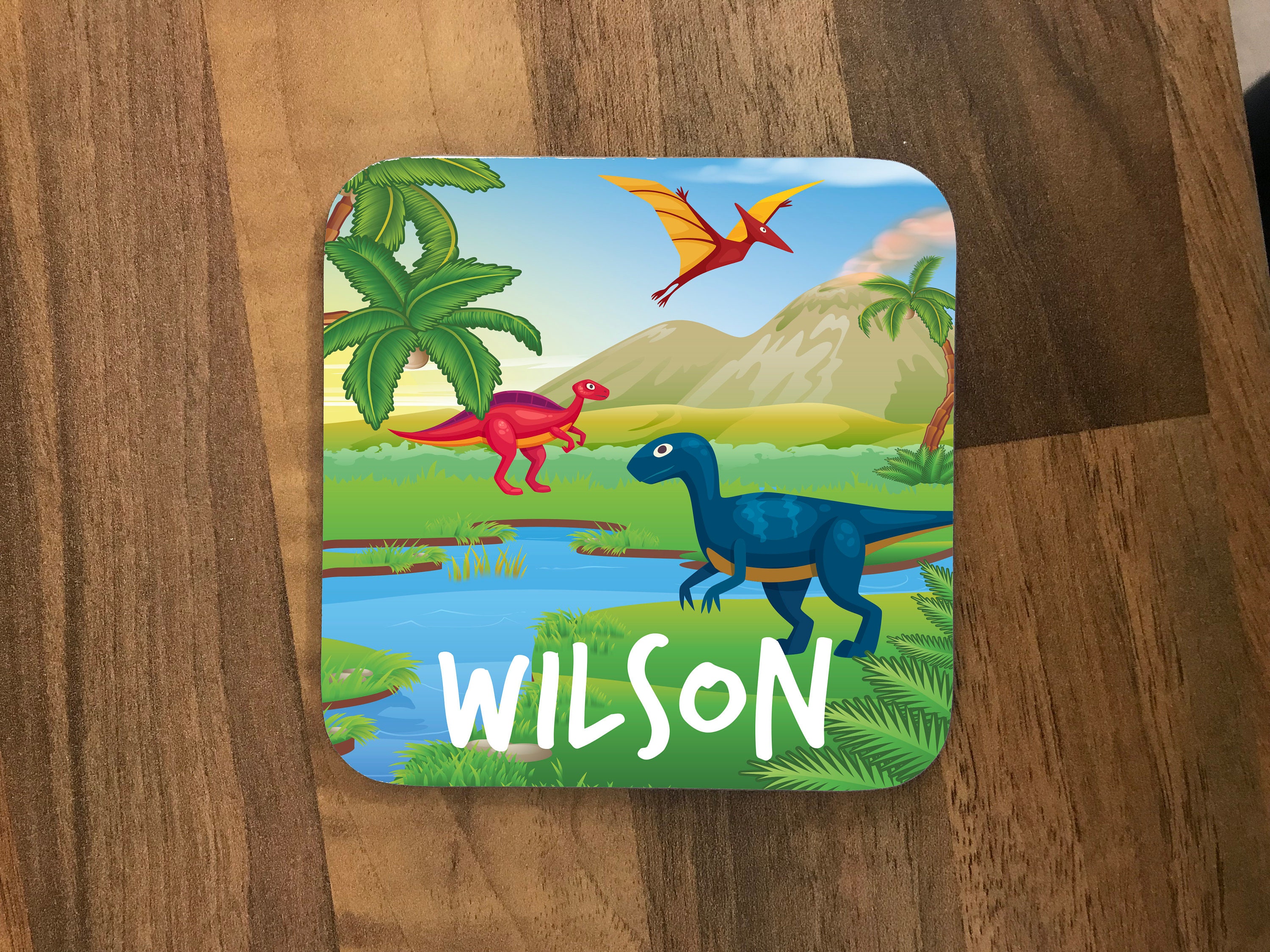 Personalised Children's Dinosaur Coasters Any Name Etsy