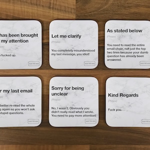 Funny Office Email Definitions Coasters - Set of 6 Novelty Rude Hilarious Humour Gift