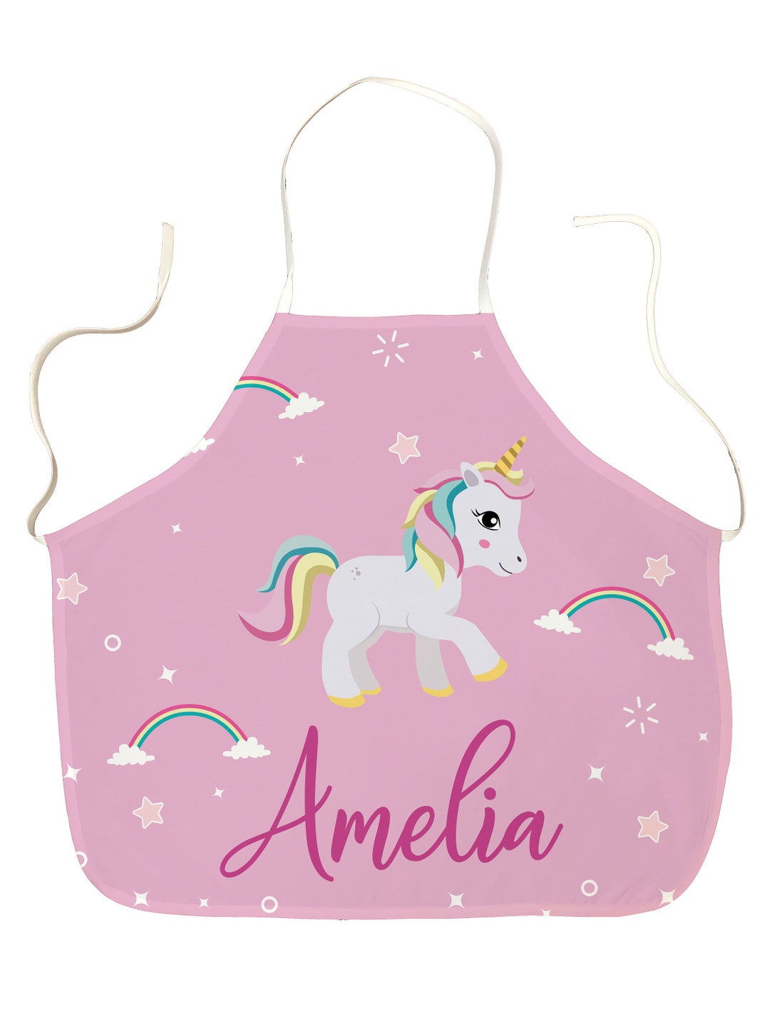 Personalised Children's Pink Unicorn Sparkle Toddler's Apron, Any Name