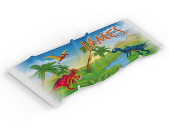 Personalised Children's Dinosaur Landscape Microfibre Towel, Cute, Jurassic, Kids  50 x 100cm, Any Name, Colourful, Bath, Beach, Cotton