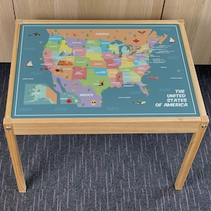 Kinder USA Karte Aufkleber Nur kompatibel mit Ikea Latt Tischen - Abwisch-sauber Spaß und pädagogische Designs!