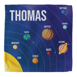 Personalised Children's Face Cloth - Planets Solar System - Bath , Any Name, Colourful, Bath, Beach, Cotton