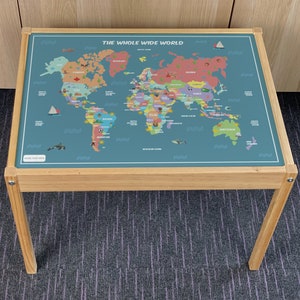 Kinder Weltkarte Tischaufkleber NUR kompatibel mit IKEA Latt Tischen - Abwisch-sauber Spaß und pädagogische Designs!