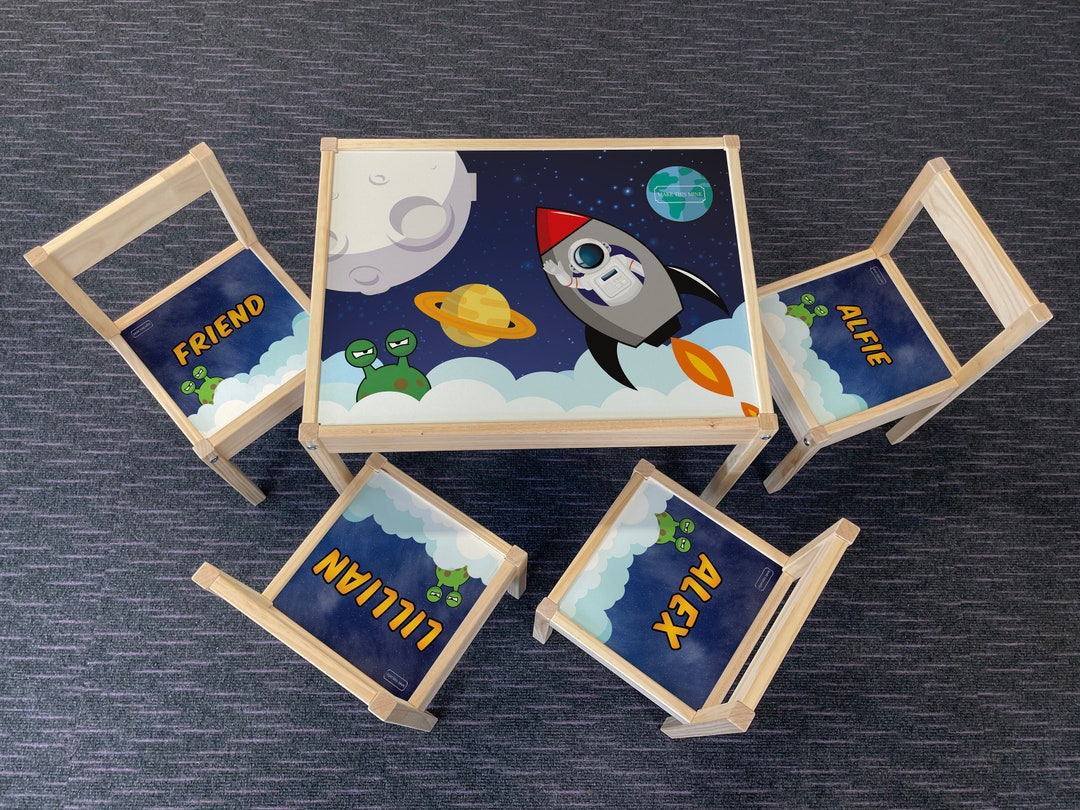 Personalised Children's Ikea Latt Wooden Table & 3 Chairs Printed Dinosaur Dino1 T-Rex Egg Play Map Mat Kids Girls Friends Boys Family Medium 736834733