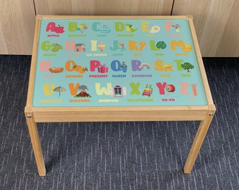 Kids Object Alphabet Table Top STICKER ONLY Compatible with IKEA Latt Tables - Wipe-clean fun and educational designs!