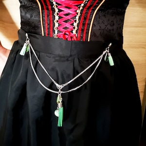 Charivari chain for the dirndl, dirnd jewellery, accessory, festival, costumes, wedding, tassel green
