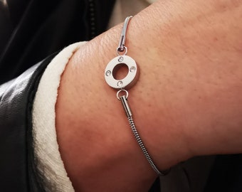 Bracelet, stainless steel, rhinestone, round, bracelet