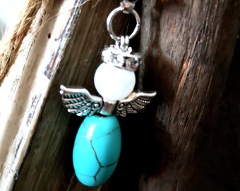 Pendant, charm, angel, guardian angel, howlite and agate, jewelry pendant, charm bracelet