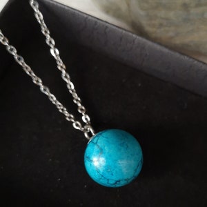 Necklace with stone ball, jade, laspis, turquoise, rose quartz, amethyst, quartz, opal, stainless steel