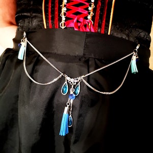 Charivari chain for the dirndl, dirnd jewellery, accessory, festival, costumes, wedding, tassel blue