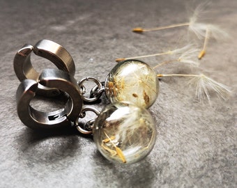 Earrings, drop earrings, dandelions, stainless steel earrings, wish, wish, hoop earrings, clips