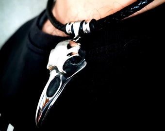 Chain from 44.99 euros, leather chain, stainless steel, men's jewelry, brown or black, necklace, skull, raven