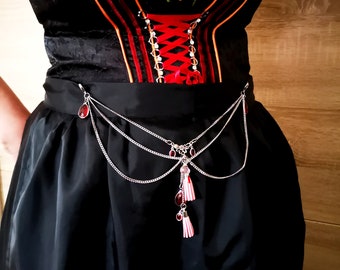 Charivari necklace for dirndl, dirndl jewelry, traditional costume, tassel pink