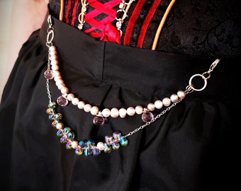 Charivari chain for dirndls, dirnd jewellery, accessories, festivals, traditional costumes, weddings, pearls and glass