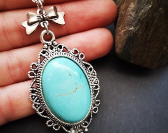 Chain, necklace, women's chain, vintage style, cabochon chain, turquoise, silver, howlite,