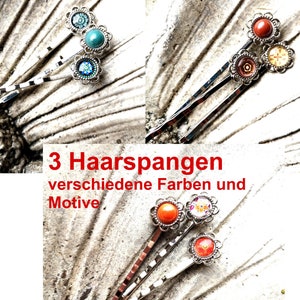 3 Haarklemmen, Haarspangen, mit Cabochon Bild 1