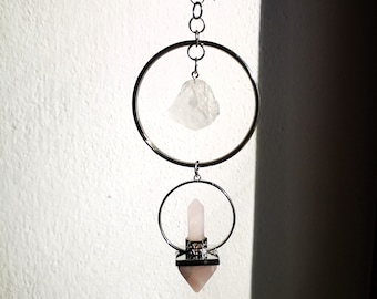 Suncatcher, window decoration, feng shui, rose quartz and crystal