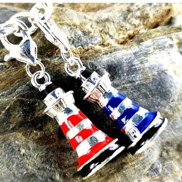 Pendant, charm, maritime, lighthouse, shipping, red, blue, charm bracelet