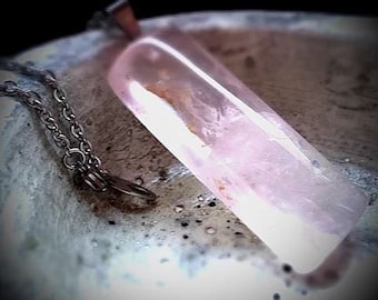 Chain, rose quartz, XL pendant, stainless steel