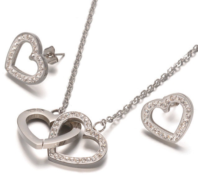 ★ROSEMONT★ Silver Heart Earrings Necklace Set RC24B16E SET Heart Earrings and Necklace Set - Sterling Silver - Etsy Canada
