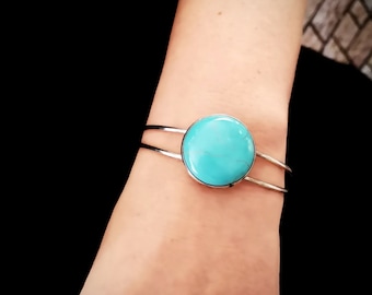 Bangle with cabochon, howlite, turquoise, vintage style, bronze, silver