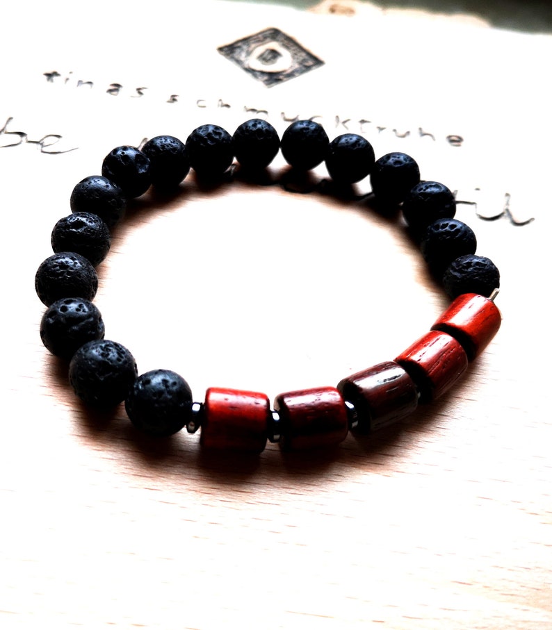 Bracelet with lava elastic unisex wooden beads and hemati beads