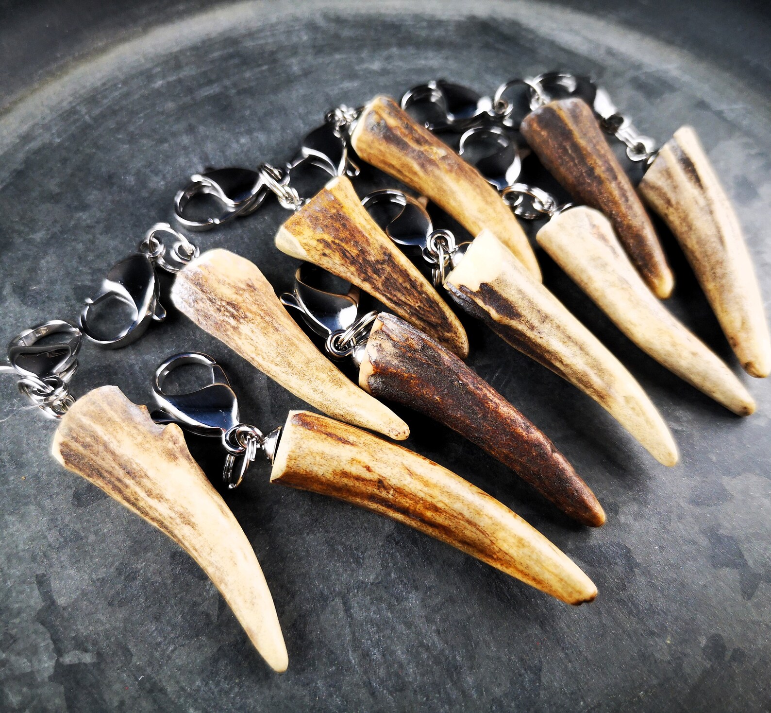 Pendant for Charivari, Horn, Antler, Stainless Steel, Traditional Jewelry