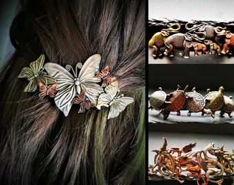 decorated hair clip, tricolor, elephants, dragons