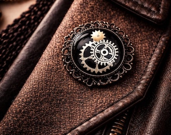 Steampunk brooch, unique piece – vintage pin with watch parts, handcrafted eye-catcher
