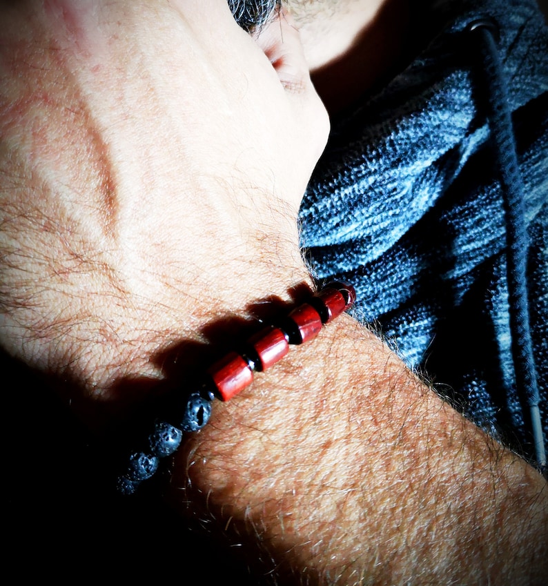 Bracelet with lava elastic unisex wooden beads and hemati beads