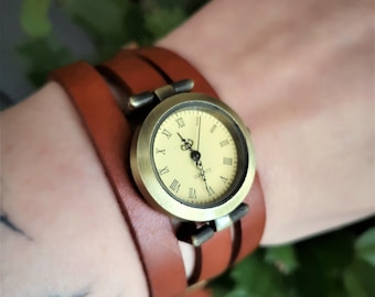 Armbanduhr,Wickeluhr, Lederuhr, Damenuhr, Uhr,  Lederarmand, Vintage-Stil